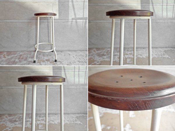 オールドメゾン old maison アイアン スツール Iron Stool ボタン型 H61cm チーク材×アイアン 定価:\13,860- ♪