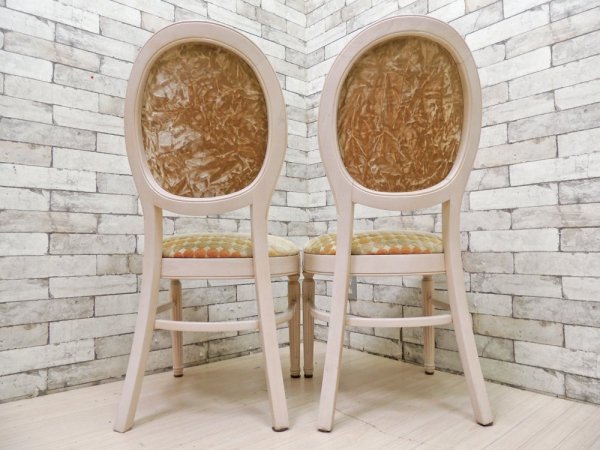 ヨーロピアンクラシカルデザイン ダイニングチェア ホワイトシャビーペイント 2脚セット アンティークスタイル ●