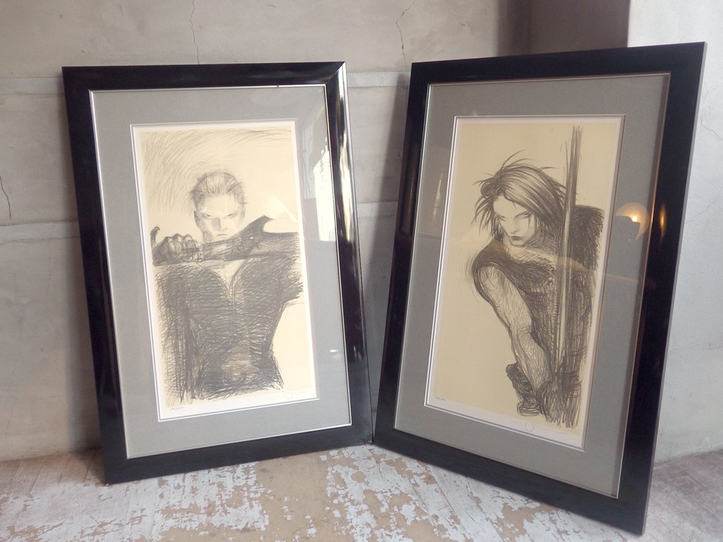 天野喜孝 リトグラフ 冷刃 ファイナルファンタジー FF8 スコール ・ レオンハート シリアルナンバー 直筆サイン入り アールビバン保証書 箱付き♪