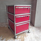 ユーエスエムハラー USM Haller モジュラーファニチャー Modular Furniture ハラーシステム ロールボーイ ワゴン デスクキャビネット 3段 ルビーレッド 鍵付♪
