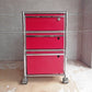 ユーエスエムハラー USM Haller モジュラーファニチャー Modular Furniture ハラーシステム ロールボーイ ワゴン デスクキャビネット 3段 ルビーレッド 鍵付♪