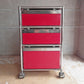 ユーエスエムハラー USM Haller モジュラーファニチャー Modular Furniture ハラーシステム ロールボーイ ワゴン デスクキャビネット 3段 ルビーレッド 鍵付♪