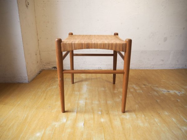 クロロス CHLOROS ラタン スツール Rattan STOOL チーク材フレーム チーク無垢材 ヘリンボーン調ラタン編 ★