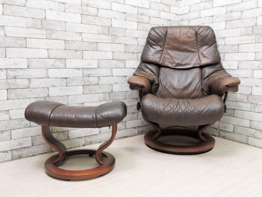 エコーネス EKORNES タンパ TAMPA ストレスレスチェア stressless リクライニングチェア ＆ オットマン 2点セット レザー ブラウン ノルウェー 北欧家具 ●