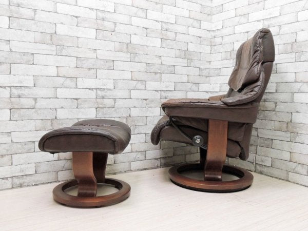 エコーネス EKORNES タンパ TAMPA ストレスレスチェア stressless リクライニングチェア ＆ オットマン 2点セット レザー ブラウン ノルウェー 北欧家具 ●