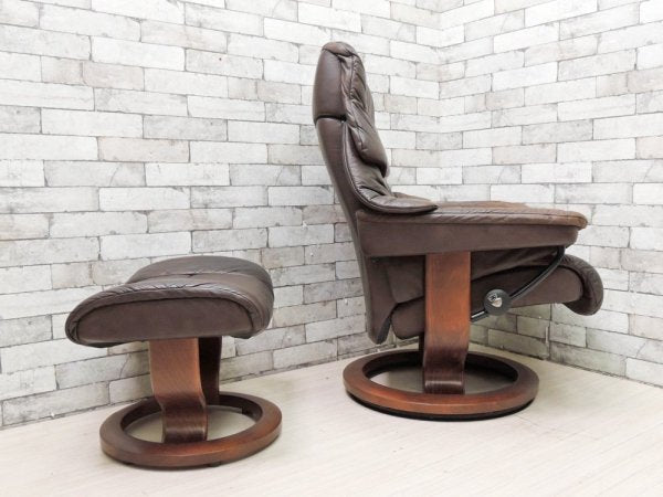 エコーネス EKORNES タンパ TAMPA ストレスレスチェア stressless リクライニングチェア ＆ オットマン 2点セット レザー ブラウン ノルウェー 北欧家具 ●