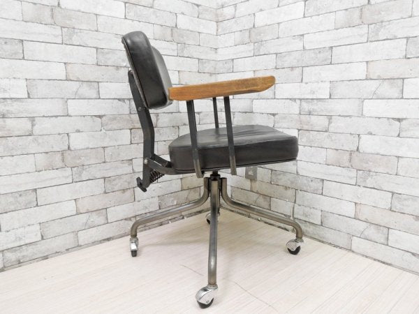 トラックファニチャー TRUCK FURNITURE デスクワークチェア DESKWORK CHAIR 本革 スチールフレーム スタッズ アーム キャスター付き L-4 ブラック 工業系 ●