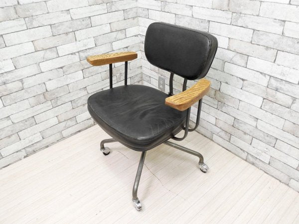 トラックファニチャー TRUCK FURNITURE デスクワークチェア DESKWORK CHAIR 本革 スチールフレーム スタッズ アーム キャスター付き L-4 ブラック 工業系 ●