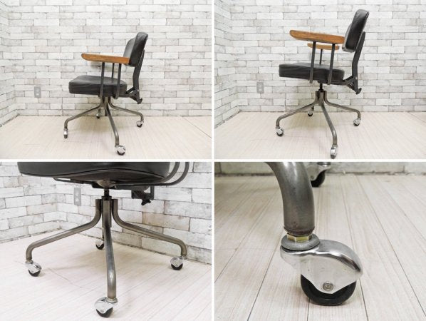 トラックファニチャー TRUCK FURNITURE デスクワークチェア DESKWORK CHAIR 本革 スチールフレーム スタッズ アーム キャスター付き L-4 ブラック 工業系 ●