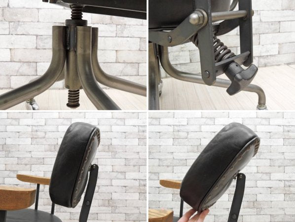 トラックファニチャー TRUCK FURNITURE デスクワークチェア DESKWORK CHAIR 本革 スチールフレーム スタッズ アーム キャスター付き L-4 ブラック 工業系 ●