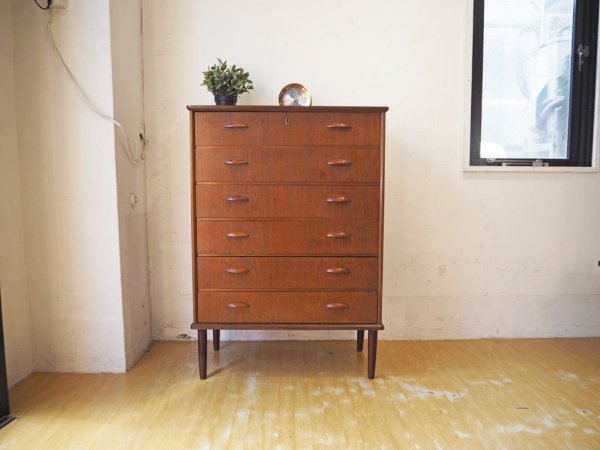 北欧ビンテージ 6ドロワー チェスト 6drawer chest チーク材 鍵付 Teak 北欧家具 Scandinavian Vintage ★