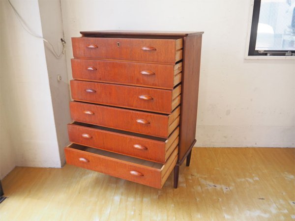 北欧ビンテージ 6ドロワー チェスト 6drawer chest チーク材 鍵付 Teak 北欧家具 Scandinavian Vintage ★