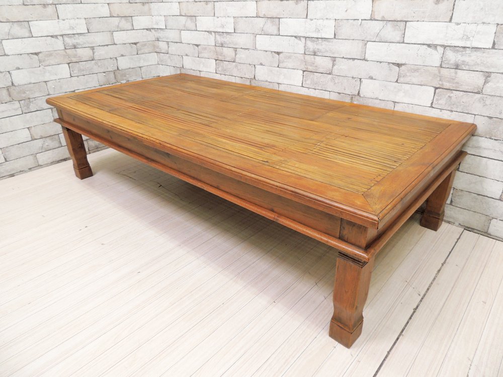 アジアン家具 Asian Furniture バンブー天板 × 無垢材フレーム ローテーブル センターテーブル W150cm リゾートスタイル バリ家具 ●