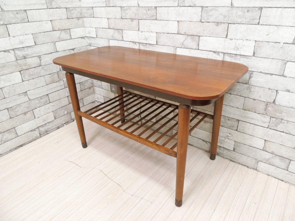 アメリカンビンテージ US Vintage センターテーブル ローテーブル 棚板付 真鍮脚カバー W93.5cm ミッドセンチュリー  ●