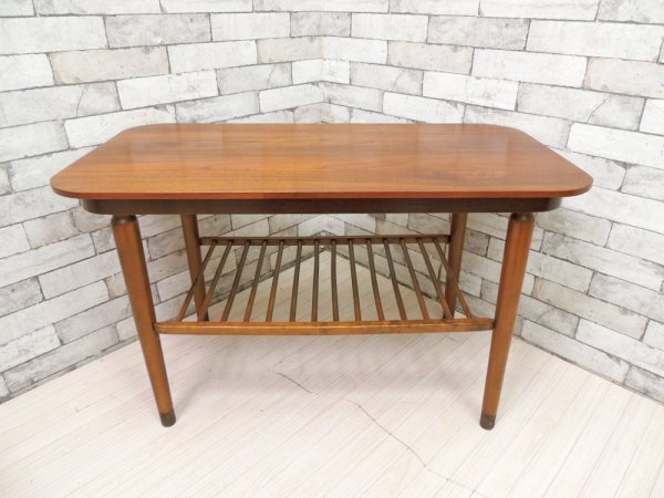 アメリカンビンテージ US Vintage センターテーブル ローテーブル 棚板付 真鍮脚カバー W93.5cm ミッドセンチュリー  ●