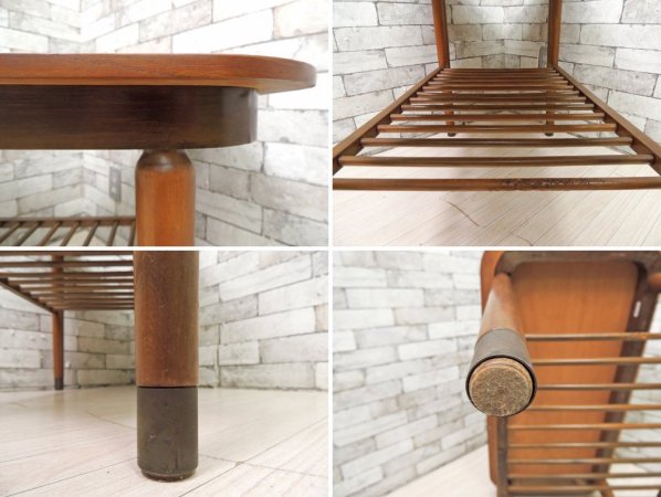 アメリカンビンテージ US Vintage センターテーブル ローテーブル 棚板付 真鍮脚カバー W93.5cm ミッドセンチュリー  ●