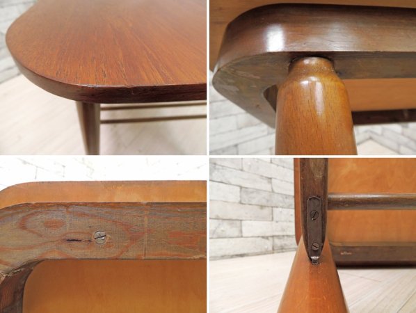 アメリカンビンテージ US Vintage センターテーブル ローテーブル 棚板付 真鍮脚カバー W93.5cm ミッドセンチュリー  ●