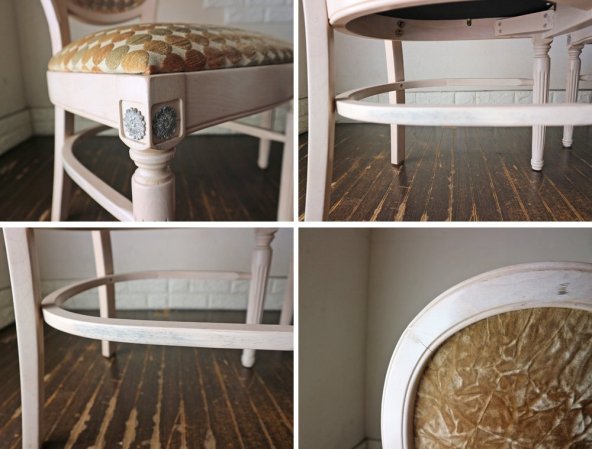 ヨーロピアンクラシカルデザイン ダイニングチェア ホワイトシャビーペイント 2脚セット アンティークスタイル ◎