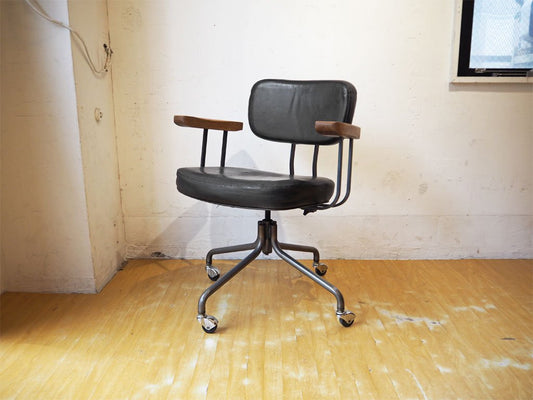 トラックファニチャー TRUCK FURNITURE デスクワーク チェア DESKWORK CHAIR 本革 レザー アイアンフレーム 昇降機能＆キャスター付 ★