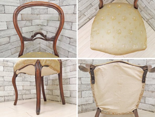 フランスビンテージ French Vintage バルーンバックチェア ダイニングチェア 花柄ファブリックシート クラシカル フレンチカントリー ●