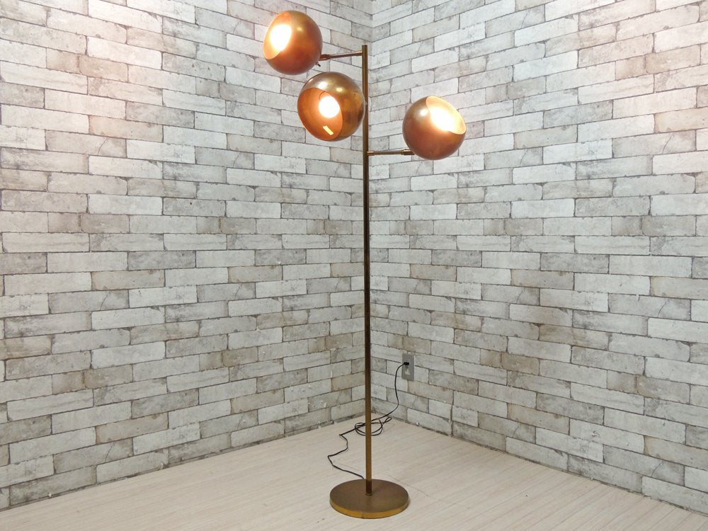 USビンテージ Vintage 真鍮製 3灯式 フロアスタンドライト 照明 ゴールド H148cm ミッドセンチュリー 米国 ●