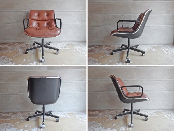 ノル ノール Knoll ポロックチェア Pollock Chair エグゼクティブチェア アーム付き 5本脚 キャスターベース レザー 本革 ブラウン デスクチェア ミッドセンチュリー ♪