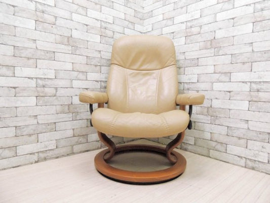 エコーネス EKORNES ディプロマット ストレスレスチェア stressless リクライニングチェア & オットマン アイボリー レザー 北欧 ノルウェー 説明書付 ●