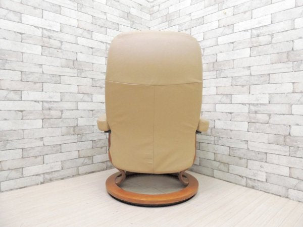 エコーネス EKORNES ディプロマット ストレスレスチェア stressless リクライニングチェア & オットマン アイボリー レザー 北欧 ノルウェー 説明書付 ●