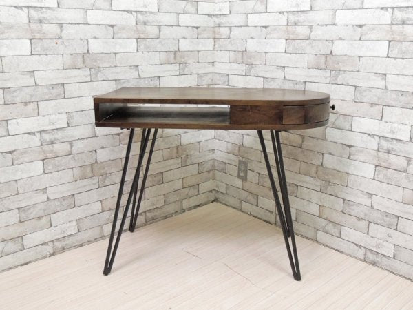 ウエストエルム west elm ペンシルデスク Pencil Desk 抽斗1杯 チェスナット スチール ブルックリン ●