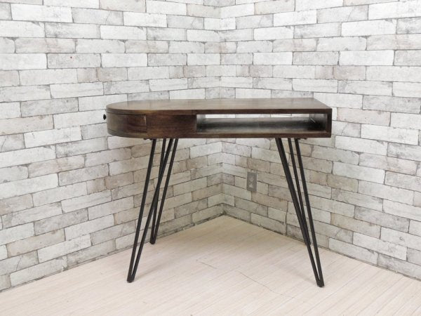 ウエストエルム west elm ペンシルデスク Pencil Desk 抽斗1杯 チェスナット スチール ブルックリン ●