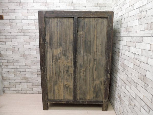 中国家具 漆塗り キャビネット 収納棚 大型 開き扉 朱色 3段 アジアンファニチャー Asian Furniture ビンテージ ●