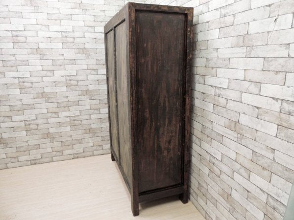 中国家具 漆塗り キャビネット 収納棚 大型 開き扉 朱色 3段 アジアンファニチャー Asian Furniture ビンテージ ●