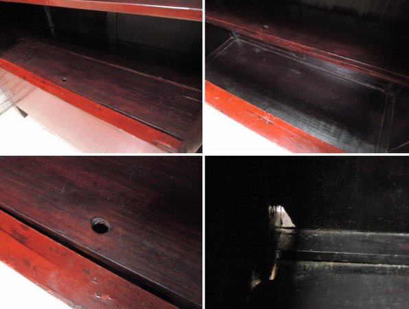 中国家具 漆塗り キャビネット 収納棚 大型 開き扉 朱色 3段 アジアンファニチャー Asian Furniture ビンテージ ●