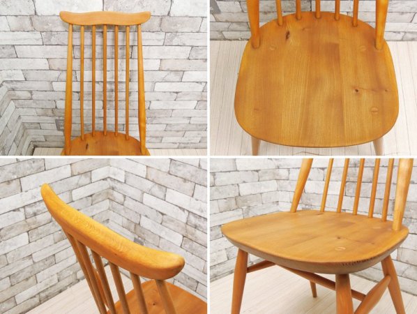 アーコール ERCOL ゴールドスミス ダイニングチェア ハイバック スティックバック エルム材 ナチュラルカラー UKビンテージ Vintage 英国家具 ●