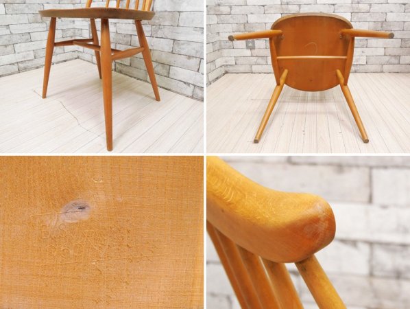 アーコール ERCOL ゴールドスミス ダイニングチェア ハイバック スティックバック エルム材 ナチュラルカラー UKビンテージ Vintage 英国家具 ●