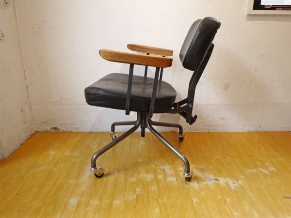 トラックファニチャー TRUCK FURNITURE デスクワーク チェア DESKWORK CHAIR L-4 本革 レザー アイアンフレーム 昇降機能＆キャスター付 ★