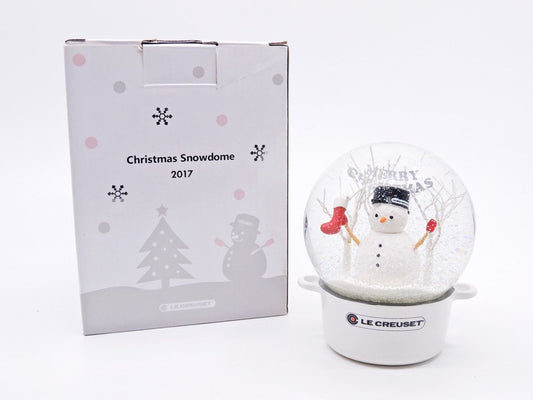 ルクルーゼ LECREUSET クリスマススノードーム 2017 Christmas Edition ホワイト 雪だるま  元箱付 非売品 ●