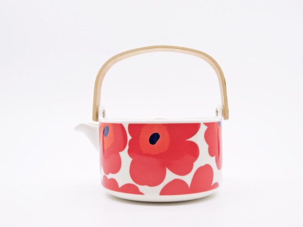 マリメッコ ｍarimekko ウニッコ UNIKKO ティーポット ホワイト × レッド 700ml 茶こし付 マイヤ・イソラ フィンランド 北欧食器 ●