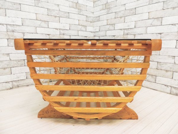 エルエルビーン L.L.Bean ビンテージ ロブスタートラップ ガラストップ × オークウッド コーヒーテーブル アメリカ USA アウトドア ●