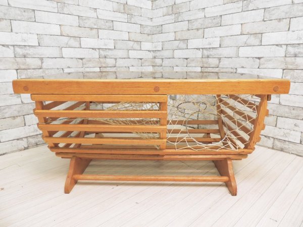 エルエルビーン L.L.Bean ビンテージ ロブスタートラップ ガラストップ × オークウッド コーヒーテーブル アメリカ USA アウトドア ●