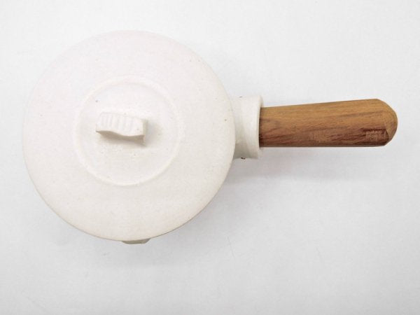 馬場勝文 ミルクパン 白磁マット 取手付 チーク材 陶器 現代作家 ●