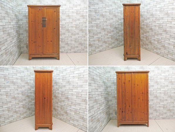 ビンテージ Vintage パイン材 キャビネット シェルフ H170cm カントリースタイル リメイク家具 ●