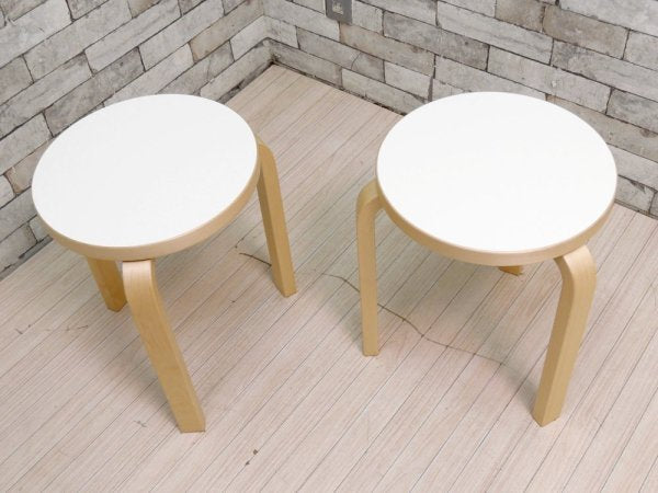 アルテック artek スツール60 Stool60 バーチ材 × ホワイトラミネート 3本脚 アルヴァ・アアルト フィンランド 北欧家具 A ●