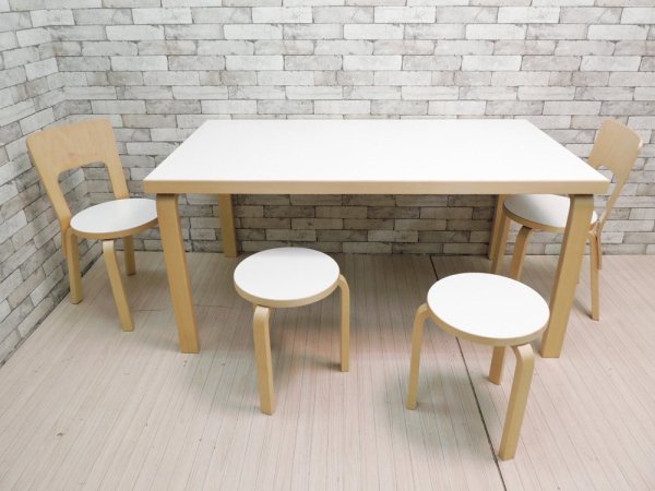 アルテック artek スツール60 Stool60 バーチ材 × ホワイトラミネート 3本脚 アルヴァ・アアルト フィンランド 北欧家具 A ●