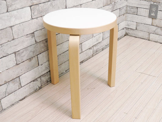 アルテック artek スツール60 Stool60 バーチ材 × ホワイトラミネート 3本脚 アルヴァ・アアルト フィンランド 北欧家具 B ●