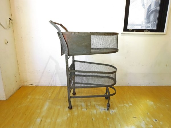ビンテージ Vintage アイアン ショッピングカート バスケットカート ランドリーカート インダストリアル 店舗什器 ★