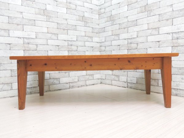ビンテージ Vintage パイン材 古い木味のローテーブル センターテーブル 抽斗付き カントリースタイル ●
