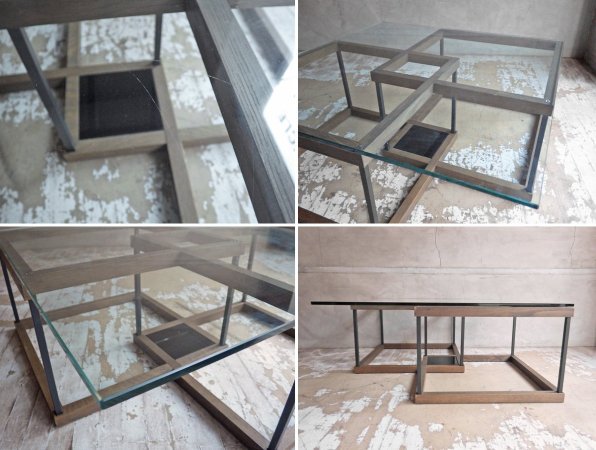 アルテジャパン ARTE GLASS INTERIOR リビング Living ガラステーブル WT-16 オーク材 モダンデザイン 定価97,020円 ♪