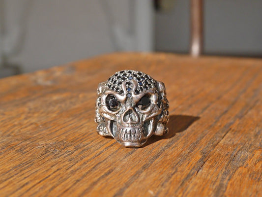 スカルリング Skull ring スターリングシルバー ブラック ストーン ◇