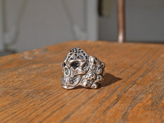 スカルリング Skull ring スターリングシルバー ブラック ストーン ◇